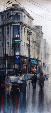 Sarfraz Musawir,10 x 22 Inch, Watercolor on Paper, Cityscape Painting, AC-SAR-097